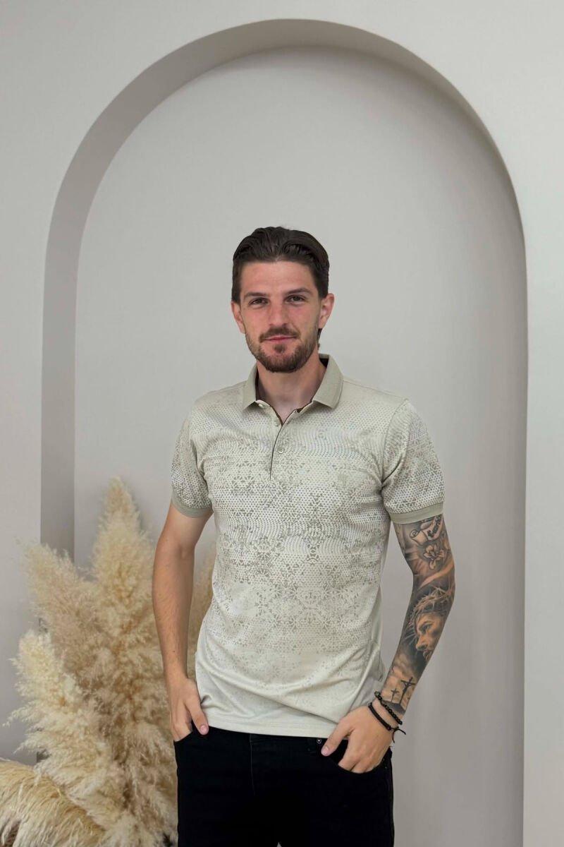 POLO NECK DESIGNED MEN T-SHIRT BEIGE/BEZHE - 1