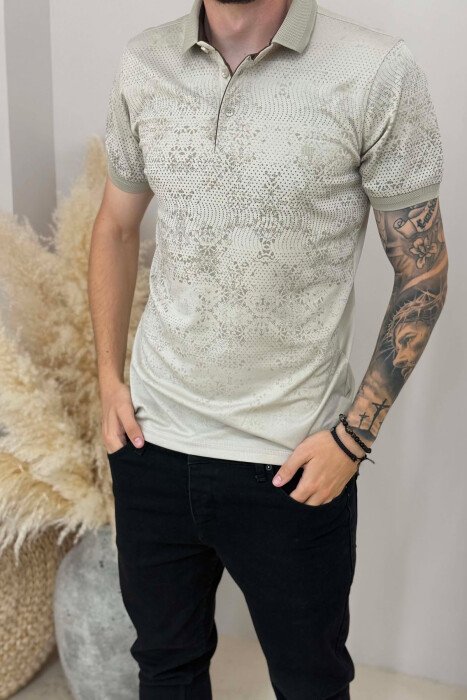 POLO NECK DESIGNED MEN T-SHIRT BEIGE/BEZHE - 2
