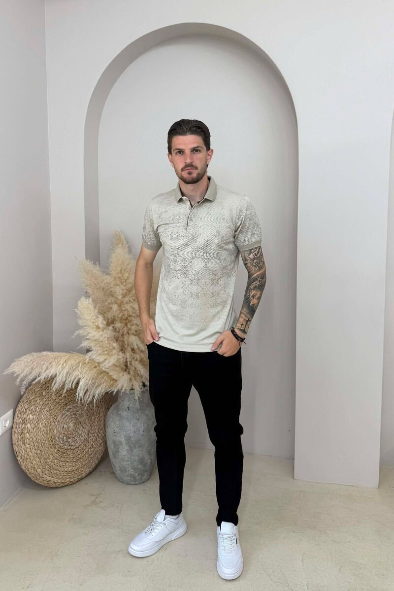 POLO NECK DESIGNED MEN T-SHIRT BEIGE/BEZHE - 3