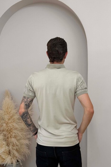 POLO NECK DESIGNED MEN T-SHIRT BEIGE/BEZHE - 4