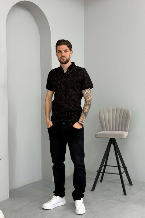 POLO NECK DESIGNED MEN T-SHIRT BLACK/ E ZEZE - 3