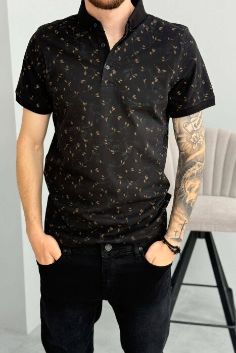 POLO NECK DESIGNED MEN T-SHIRT BLACK/ E ZEZE - 4