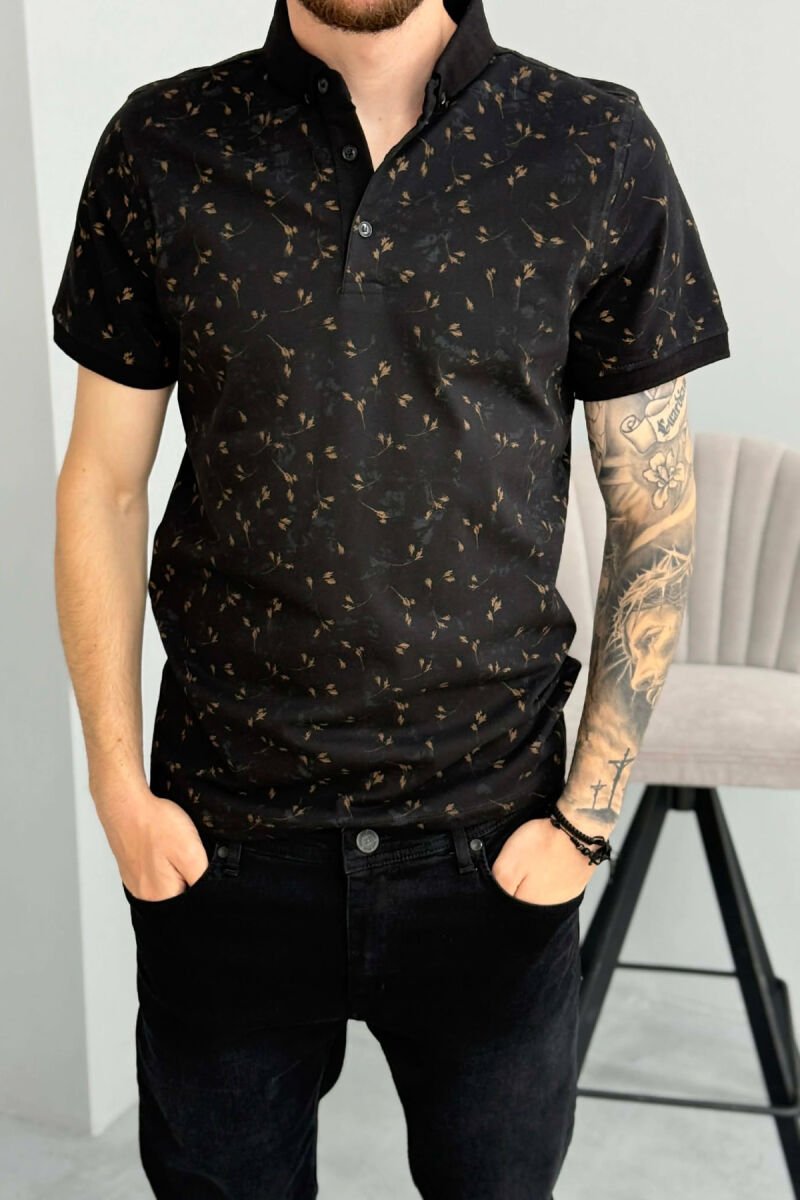 POLO NECK DESIGNED MEN T-SHIRT BLACK/ E ZEZE - 4