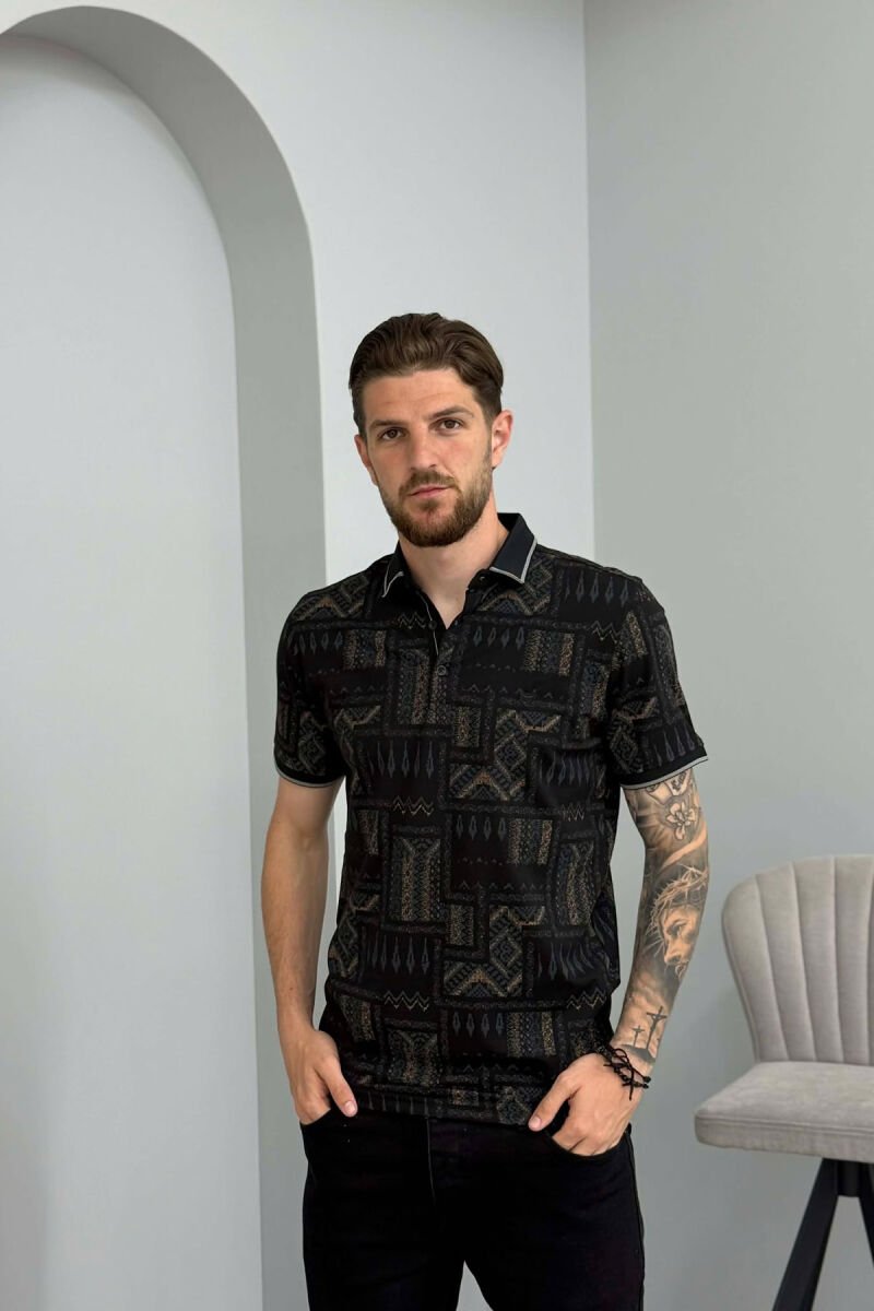 POLO NECK DESIGNED MEN T-SHIRT BLACK/ E ZEZE - 1