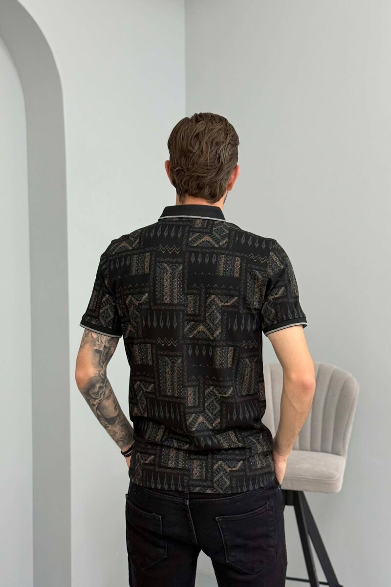POLO NECK DESIGNED MEN T-SHIRT BLACK/ E ZEZE - 2