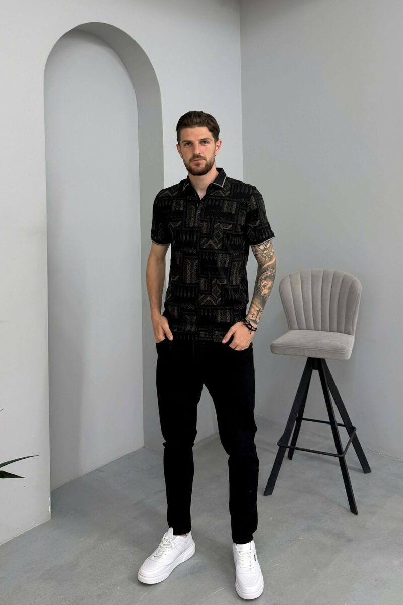 POLO NECK DESIGNED MEN T-SHIRT BLACK/ E ZEZE - 3