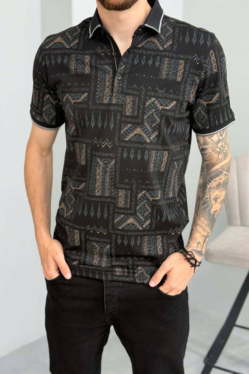 POLO NECK DESIGNED MEN T-SHIRT BLACK/ E ZEZE - 4