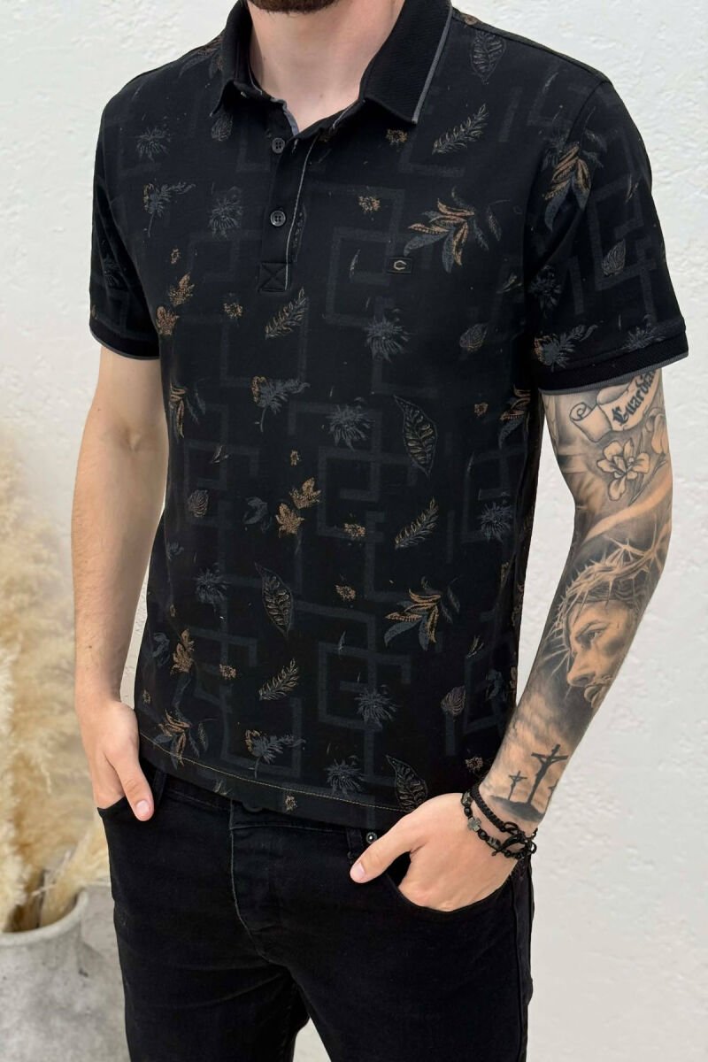 POLO NECK DESIGNED MEN T SHIRT BLACK/ E ZEZE - 4