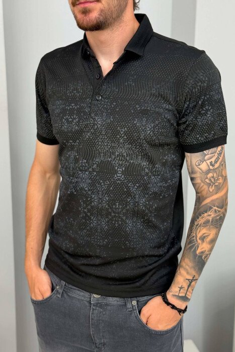 POLO NECK DESIGNED MEN T-SHIRT BLACK/ E ZEZE - 2