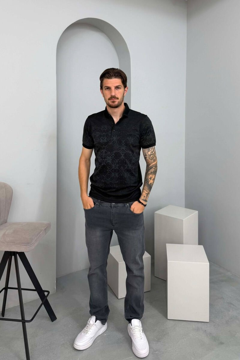 POLO NECK DESIGNED MEN T-SHIRT BLACK/ E ZEZE - 3