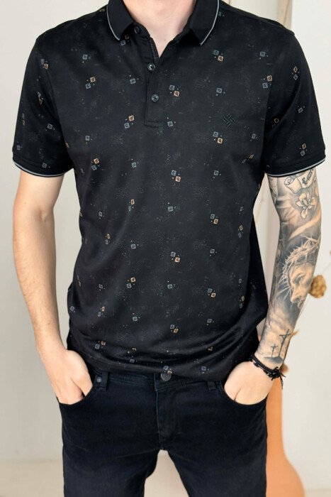 POLO NECK DESIGNED MEN T-SHIRT BLACK/ E ZEZE - 4