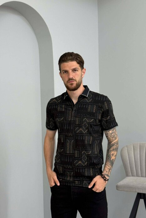 POLO NECK DESIGNED MEN T-SHIRT BLACK/ E ZEZE 
