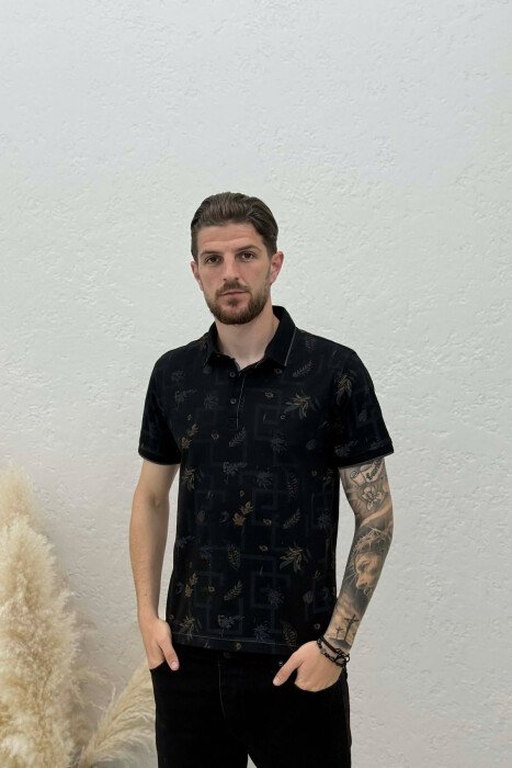 POLO NECK DESIGNED MEN T SHIRT BLACK/ E ZEZE - KLAUDIO FASHION