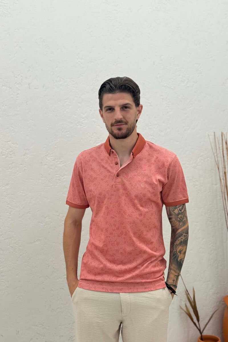 POLO NECK DESIGNED MEN T-SHIRT BRICK/TULLE - 1
