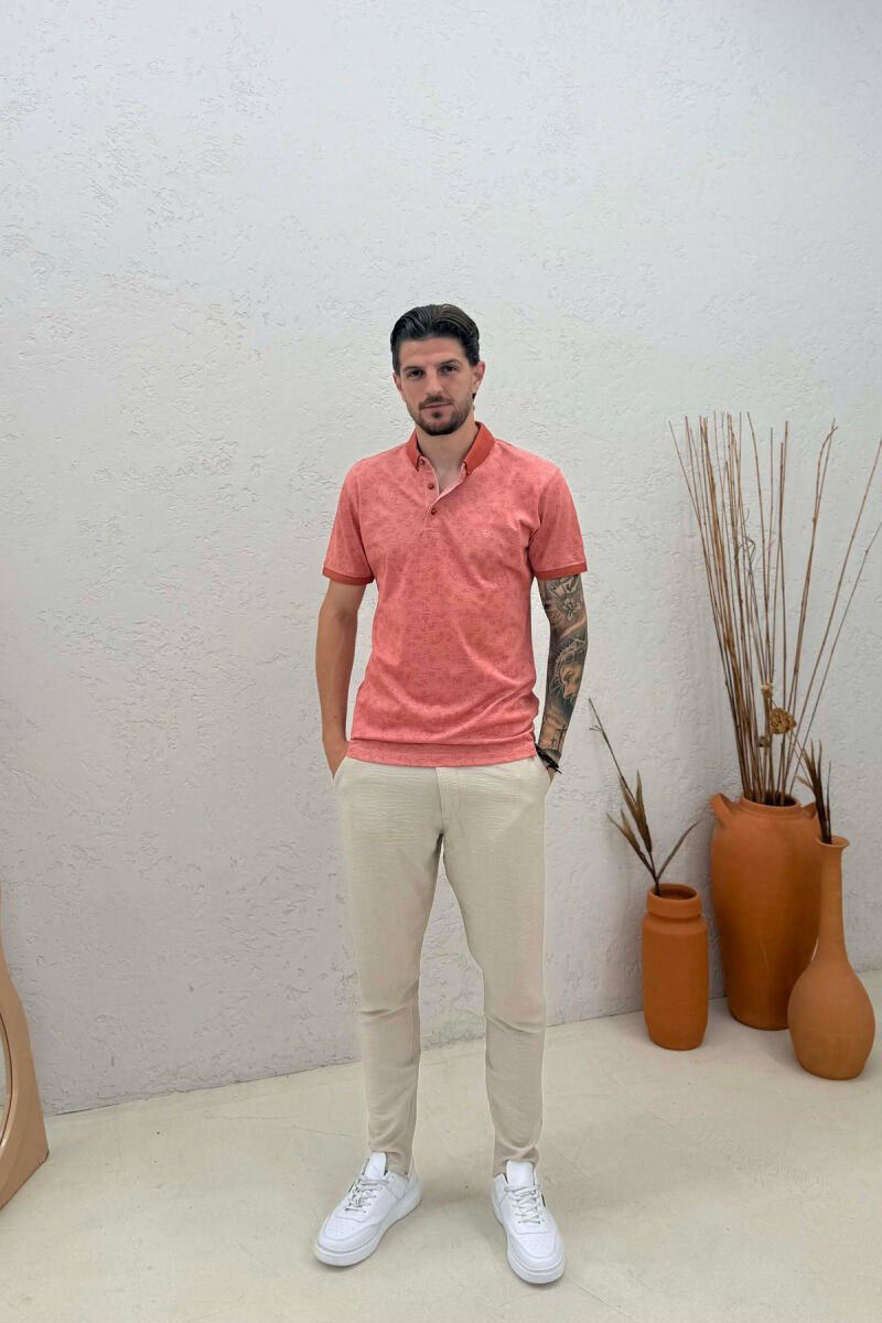 POLO NECK DESIGNED MEN T-SHIRT BRICK/TULLE - 3
