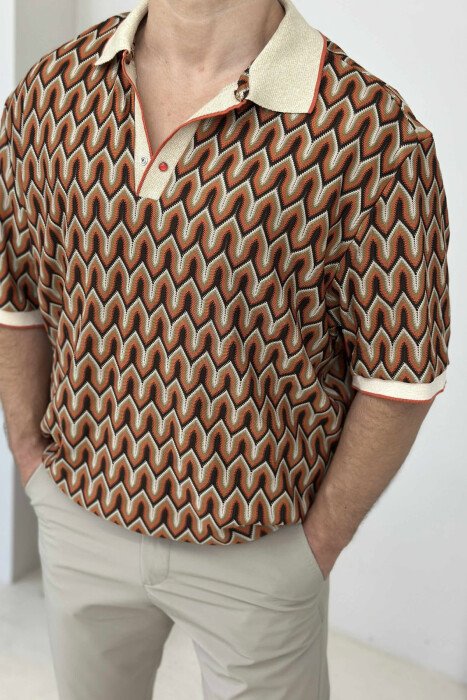 POLO NECK DESIGNED MEN T-SHIRT BROWN/KAFE - 2