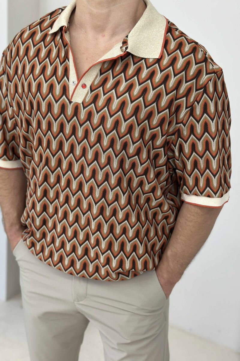 POLO NECK DESIGNED MEN T-SHIRT BROWN/KAFE - 2