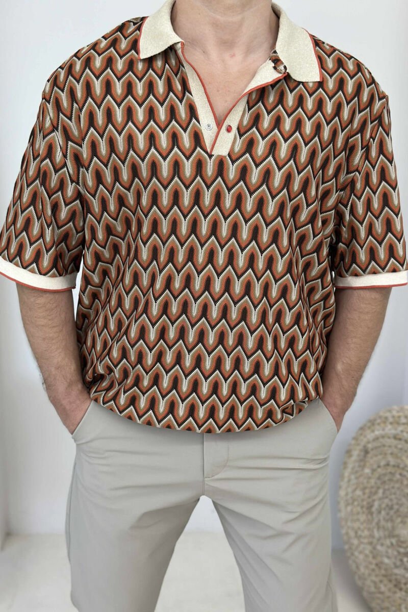 POLO NECK DESIGNED MEN T-SHIRT BROWN/KAFE - 3