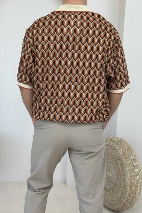 POLO NECK DESIGNED MEN T-SHIRT BROWN/KAFE - 4