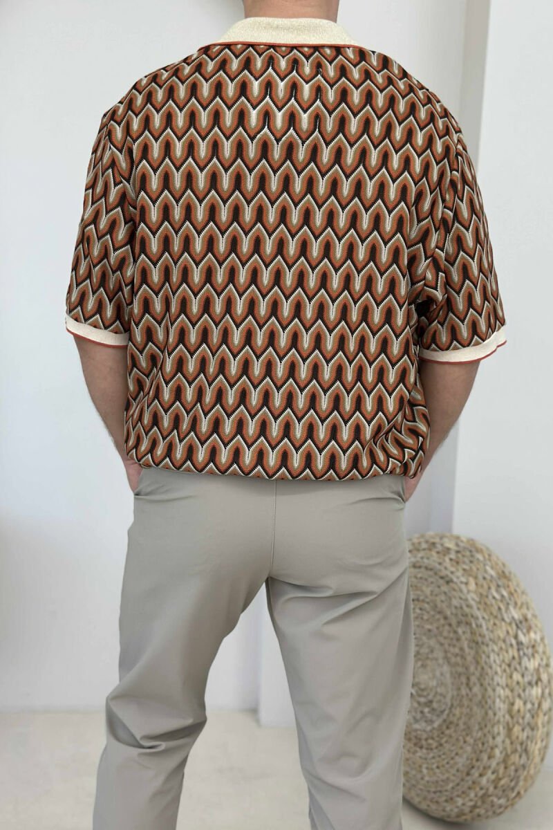 POLO NECK DESIGNED MEN T-SHIRT BROWN/KAFE - 4