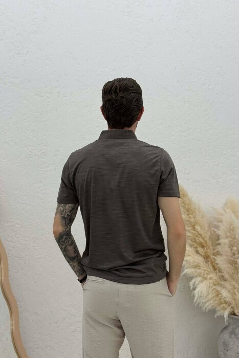 POLO NECK DESIGNED MEN T-SHIRT BROWN/KAFE - 2