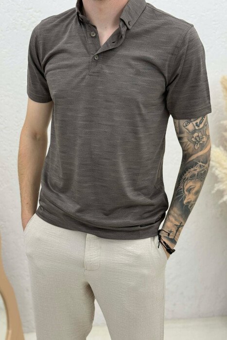 POLO NECK DESIGNED MEN T-SHIRT BROWN/KAFE - 4
