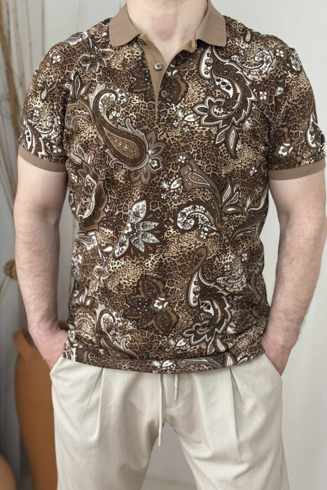 POLO NECK DESIGNED MEN T-SHIRT BROWN/KAFE - 1