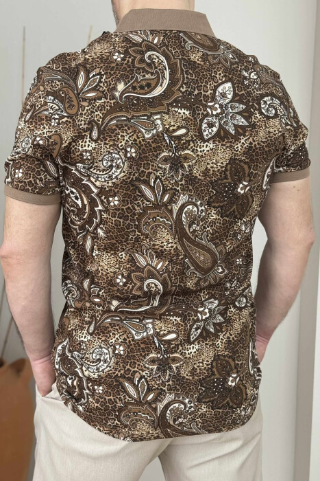 POLO NECK DESIGNED MEN T-SHIRT BROWN/KAFE - 3