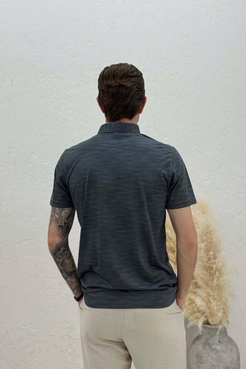 POLO NECK DESIGNED MEN T-SHIRT DARK GREY/GEE - 2