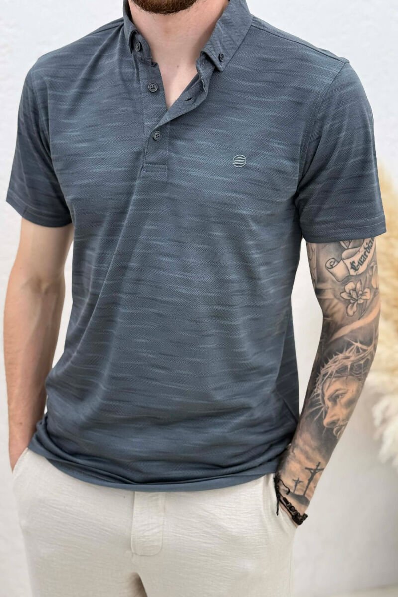 POLO NECK DESIGNED MEN T-SHIRT DARK GREY/GEE - 4