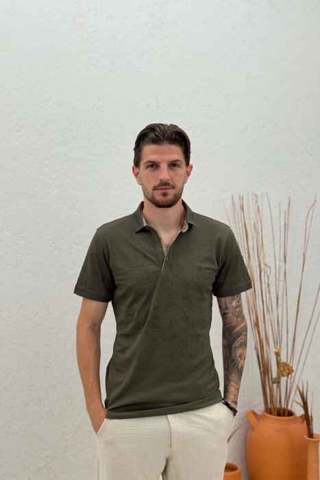 POLO NECK DESIGNED MEN T-SHIRT GREEN/JESHILE 