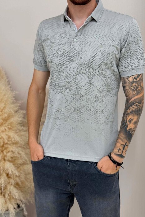POLO NECK DESIGNED MEN T-SHIRT GREY/GRI - 2