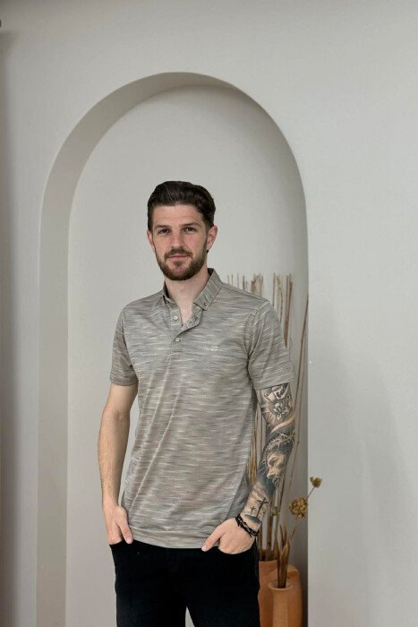 POLO NECK DESIGNED MEN T-SHIRT GREY/GRI - 1