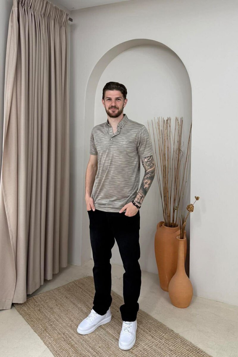 POLO NECK DESIGNED MEN T-SHIRT GREY/GRI - 4