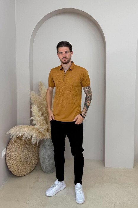 POLO NECK DESIGNED MEN T-SHIRT LIGHT BROWN/KAZB - 2