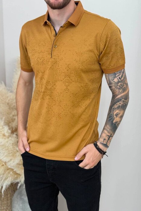 POLO NECK DESIGNED MEN T-SHIRT LIGHT BROWN/KAZB - 3