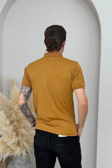 POLO NECK DESIGNED MEN T-SHIRT LIGHT BROWN/KAZB - 4