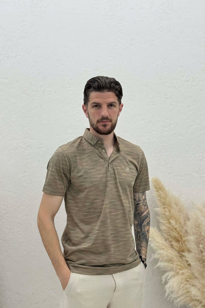POLO NECK DESIGNED MEN T-SHIRT LIGHT BROWN/KAZB - 1