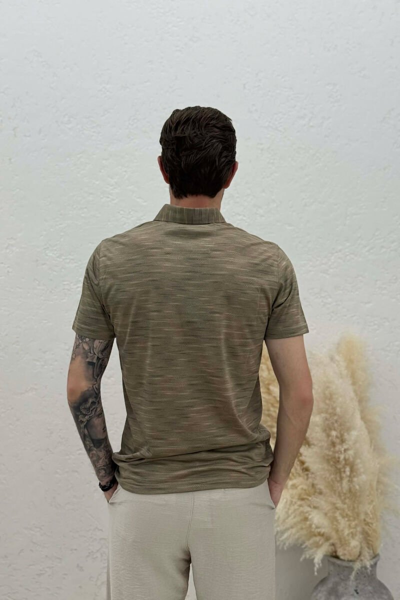 POLO NECK DESIGNED MEN T-SHIRT LIGHT BROWN/KAZB - 2