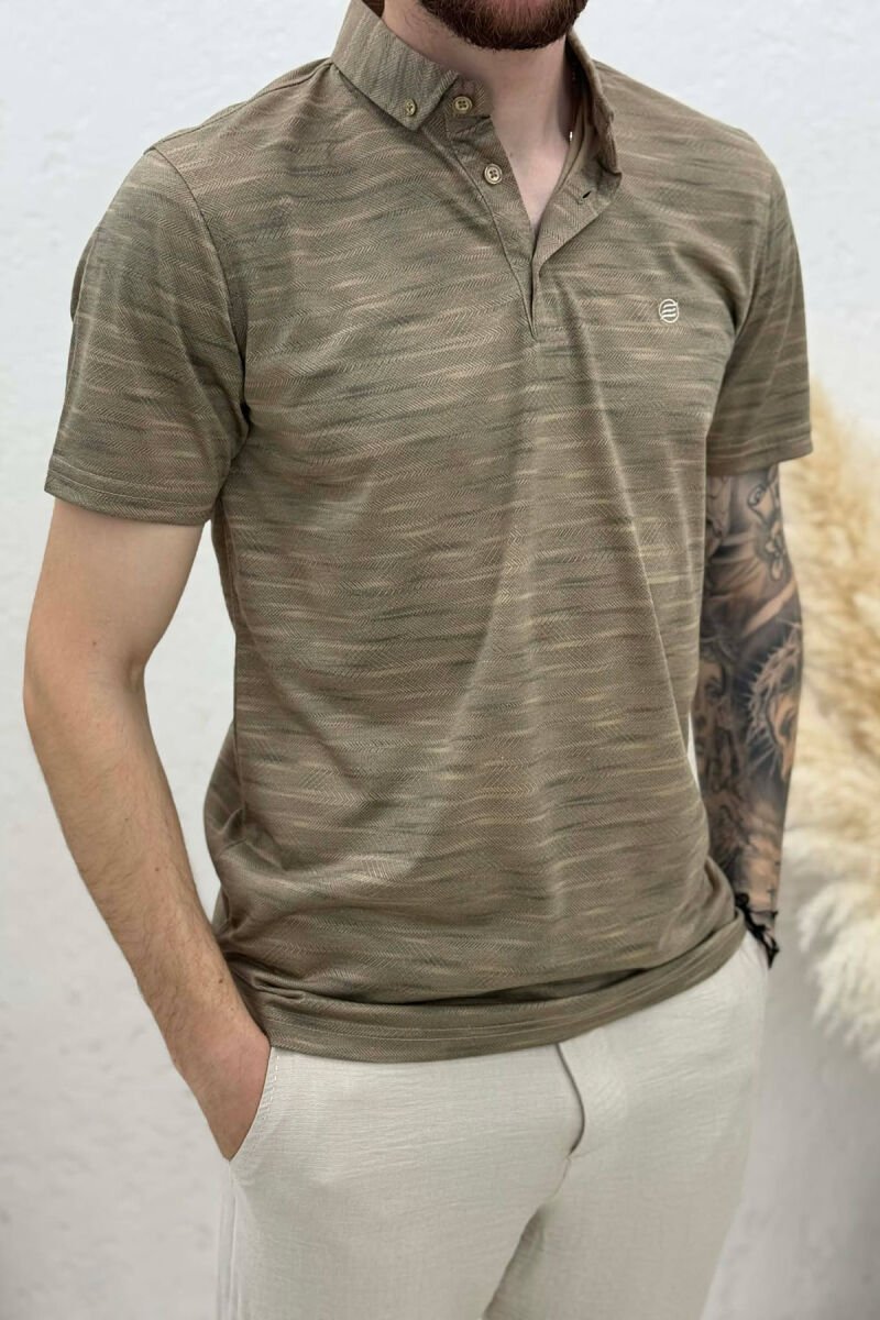 POLO NECK DESIGNED MEN T-SHIRT LIGHT BROWN/KAZB - 4