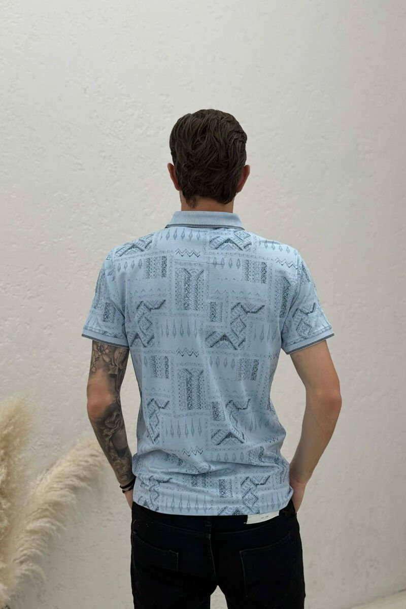 POLO NECK DESIGNED MEN T-SHIRT LIGHTBLUE/BZ - 4