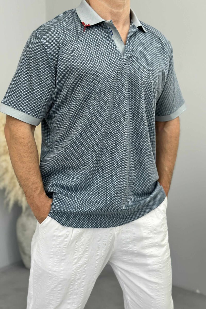 POLO NECK DESIGNED MEN T-SHIRT LIGHTBLUE/BZ - 2