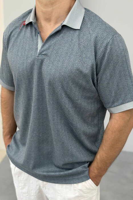 POLO NECK DESIGNED MEN T-SHIRT LIGHTBLUE/BZ - 3