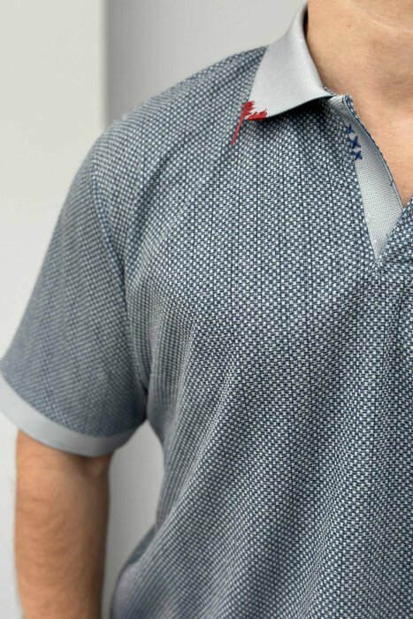 POLO NECK DESIGNED MEN T-SHIRT LIGHTBLUE/BZ - 4