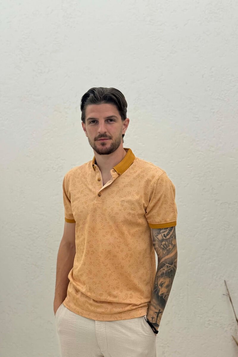 POLO NECK DESIGNED MEN T-SHIRT MUSTARD/MUSTARDE - 1