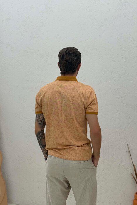 POLO NECK DESIGNED MEN T-SHIRT MUSTARD/MUSTARDE - 4