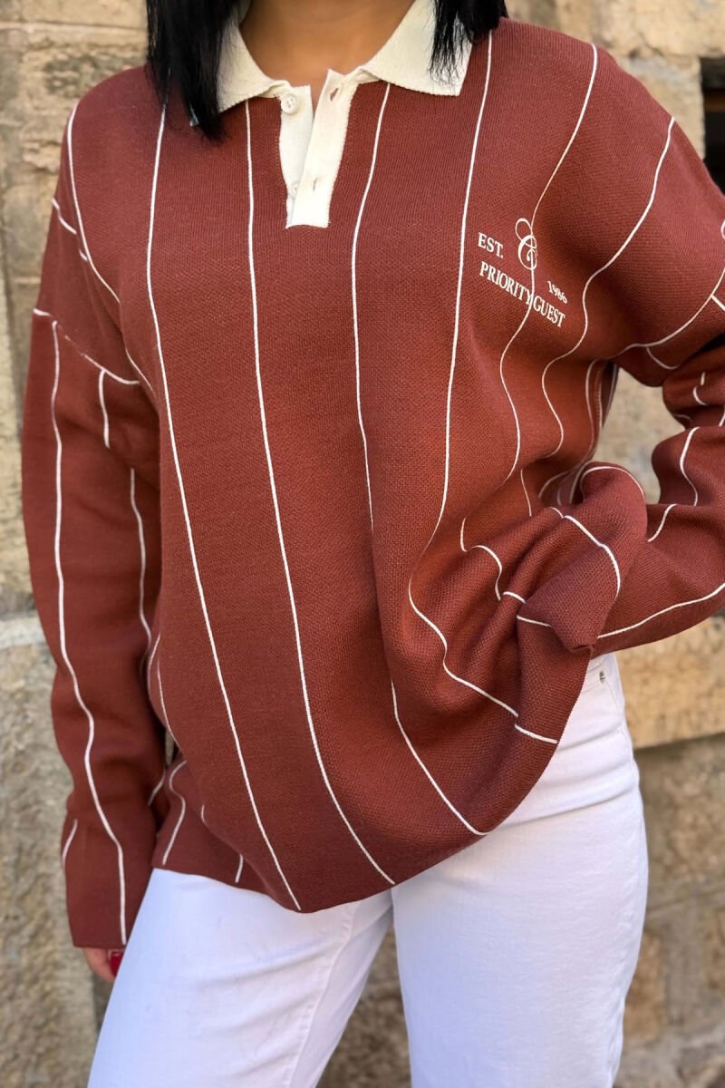 POLO NECK FRONT & BACK WRITTINGS WOMAN SWEATER BRICK/TULLE - 2