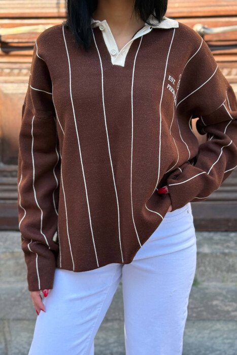 POLO NECK FRONT & BACK WRITTINGS WOMAN SWEATER BROWN/KAFE - 2