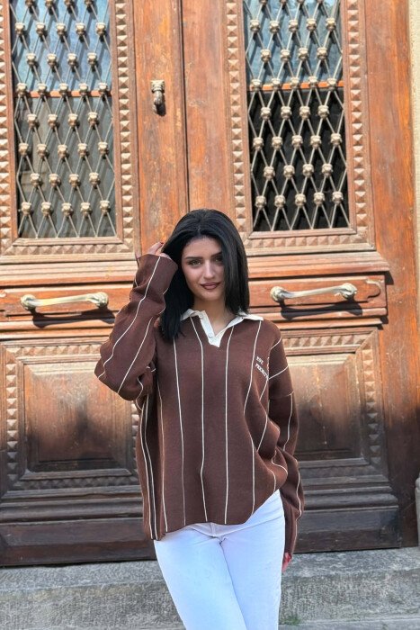 POLO NECK FRONT & BACK WRITTINGS WOMAN SWEATER BROWN/KAFE - 5