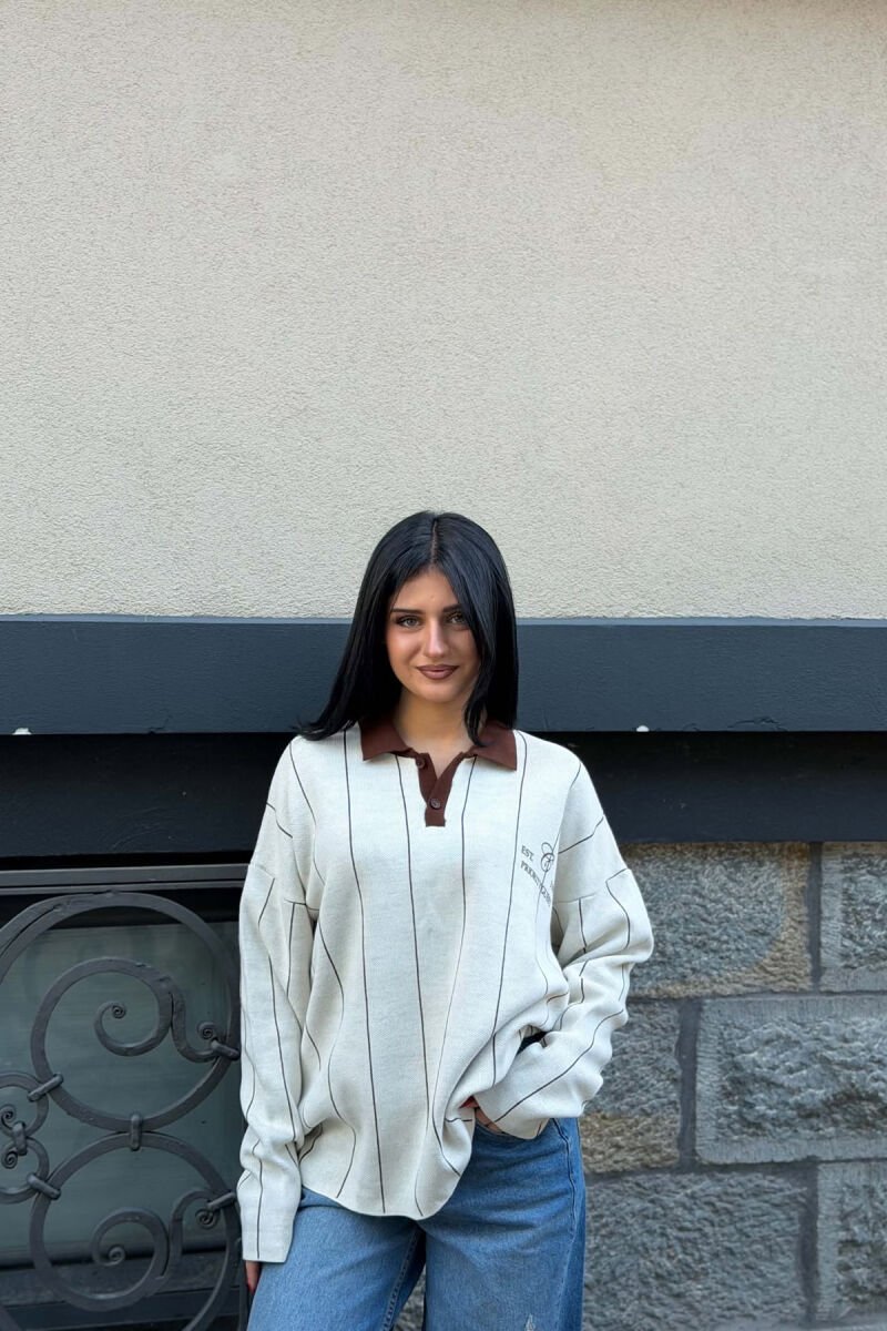 POLO NECK FRONT & BACK WRITTINGS WOMAN SWEATER CREAM/KREM - 1